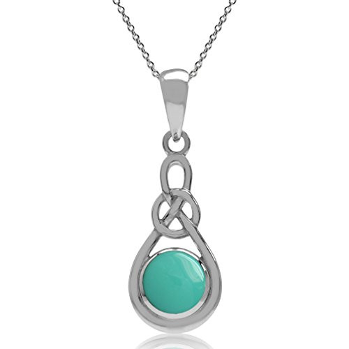 Silvershake Created Green Turquoise 925 Sterling Silver Celtic Knot Solitaire Pendant with 18 Inch Chain Necklace Silvershake Created Green Turquoise 925 Sterling Silver Celtic Knot Solitaire Pendant with 18 Inch Chain Necklace
