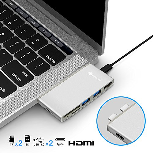 USB C Hub, Macbook Pro Hub Eletrand 7-in-1 USB C Adapter for 2016/2017 Macbook Pro 13" and 15" Type C 3.1 Charging Port with USB C to HDMI, 2 USB 3.0 Hub, SD/TF Micro SD Card Reader and Thunderbolt 3