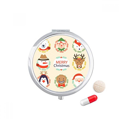 Circle Merry Christmas Snowman Festival Pill Case Pocket Medicine Storage Box Container Dispenser