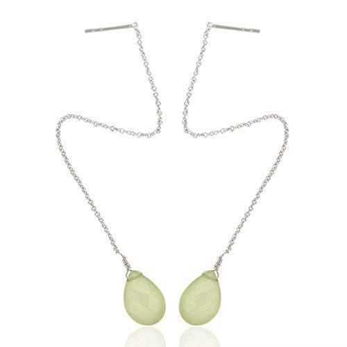 Minimalist Simple Threader Earrings In 925 Sterling Silver Jewelry With Green Chalcedony Minimalist Simple Threader Earrings In 925 Sterling Silver Jewelry With Green Chalcedony