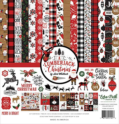 Echo Park Paper Company Lumberjack Christmas Collection Kit red Black Woodgrain Green