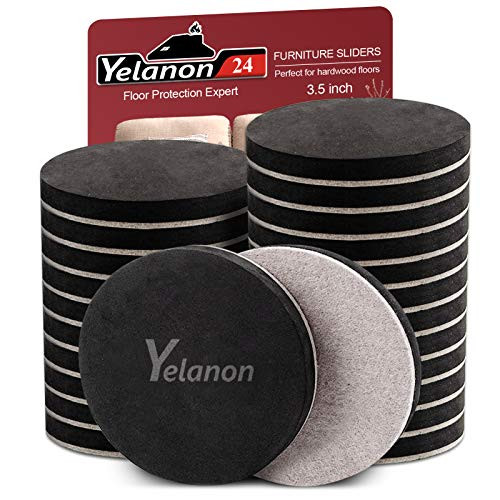 Yelanon Furniture Sliders 24pcs - 3 1/2 Felt Furniture Sliders for Hardwood Floors - Reusable Furniture Moving Pads Heavy Duty Felt Sliders kit - Protect All Hard Surfaces Move Heavy Furniture Easy