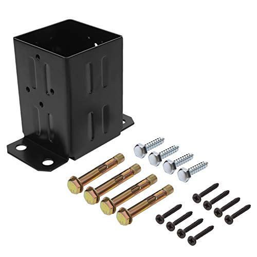 Eapele 4x4 Wood Fence Post Anchor Base 13GA Thick Steel and Black Powder CoatedCome with Wood Screws and Concrete Anchors