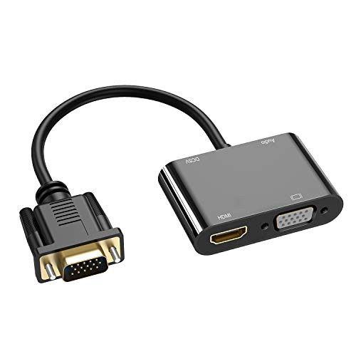 VGA to HDMI VGA Adapter Chosure VGA Splitter 1 VGA in HDMI VGA 2 Out -VGA HDMI Interface Display at The Same time- VGA to HDMI VGA Adapter for Computer Desktop Laptop PC Monitor Projector
