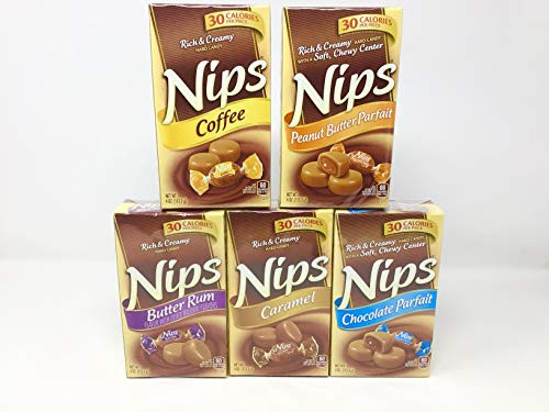 Nips Candy - Assortment 5 Verities Coffee Peanut Caramel Chocolate Parafit Butter Rum- 4 Oz Each