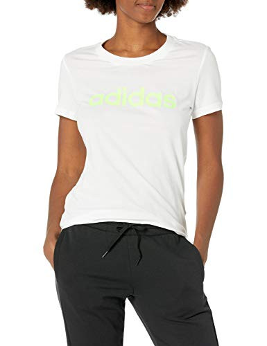 adidas womens Essentials Linear Tee White/Signal Green Small