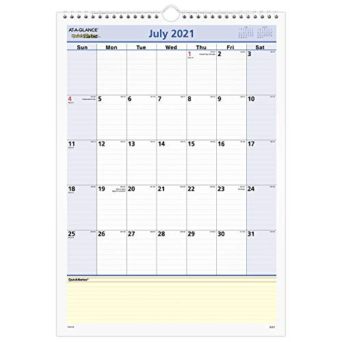 Academic Wall Calendar 2021-2022 AT-A-GLANCE 12 inch x 17 inch Medium QuickNotes -PM5328-