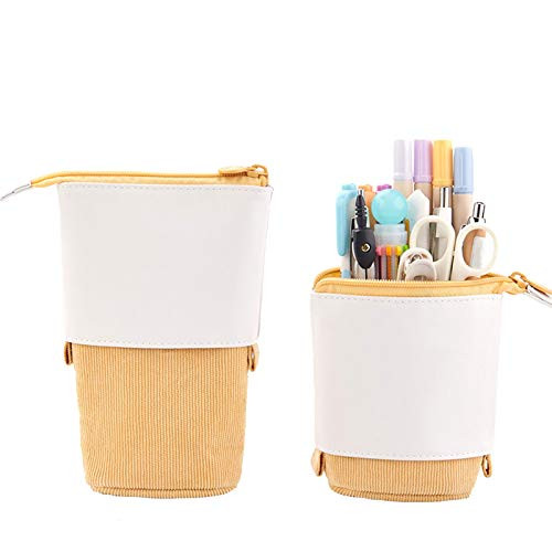 Pop-up Pencil Case Standing Standing Stationery Pencil Holder Telescopic Pencil Case Stand Up Pen Bag Multifunctional Pen Holder Stationery School Office Supplies -Yellow-