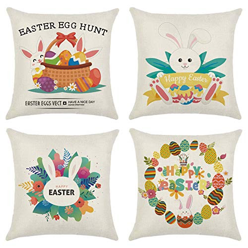 THREEMAO Easter Pillow Covers 18 x 18 inch Set of 4 Easter Egg Rabbit Decorative Pillow Cases Pillowcases for Home Sofa Office and Car Happy Easter Cotton Linen Spring Decor Pillow Covers THREEMAO Easter Pillow Covers 18 x 18 inch Set of 4 Easter Egg Rabbit Decorative Pillow Cases Pillowcases for Home Sofa Office and Car Happy Easter Cotton Linen Spring Decor Pillow Covers