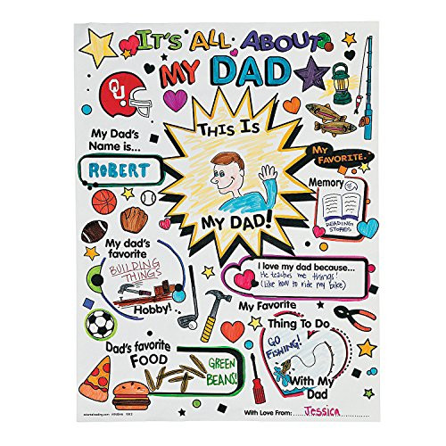 Color Your Own All About Dad Poster - Set of 30 - Fathers Day Craft Gifts for Kids and Fun Home Activities