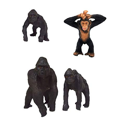 NUOBESTY 4pcs Gorilla Figures Toys Realistic Plastic Gorilla Figurine Birthday Cake Toppers Safari Animal Action Figures Kids Educational Toys