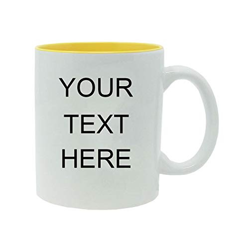 Personalized Add Your Custom Text White Ceramic 11-Ounce Coffee Mug Customizable -Yellow-