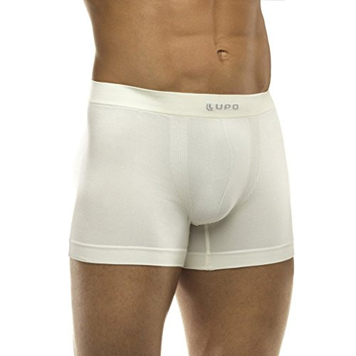 Lupo Mens Micro Modal Seamless Mens Boxer Brief Underwear Underwear White Small