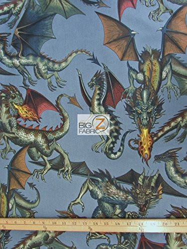 Alexander Henry 100 percent Cotton Fabric - Tale of The Dragon Blue - by The Yard DIY Clothing Decor Licensed