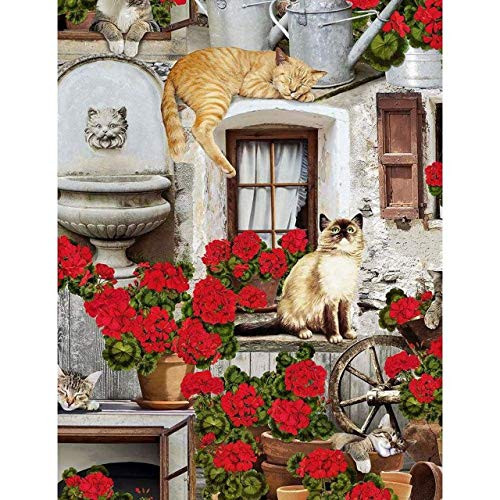 Timeless Treasures Porch Cats and Geraniums