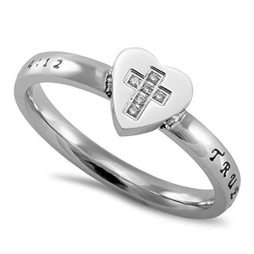 Cross My Heart Ring True Love WAITS - 1 Timothy 412 Stainless Steel Christian Bible Scripture Jewelry -5- Cross My Heart Ring True Love WAITS - 1 Timothy 412 Stainless Steel Christian Bible Scripture Jewelry -5-