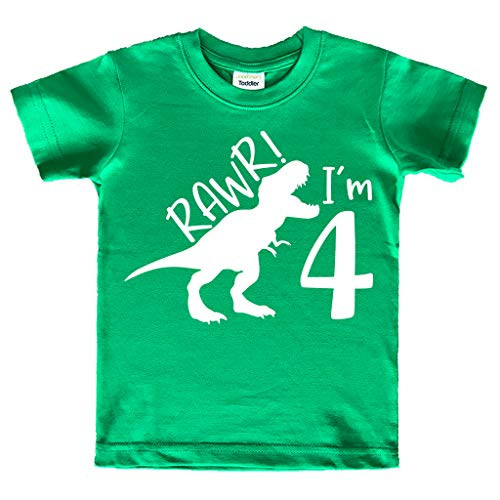rawr im 4 Year Old boy Shirt Roar 4th Birthday Shirt boy Four Dinosaur Tshirt -Green 4T-