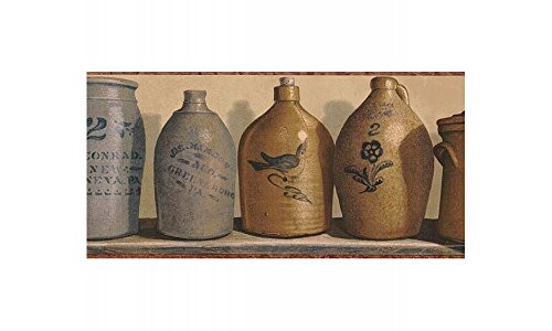 Chesapeake PC95163B STONEWARE JUGS Decorative Wallpaper Border Brown