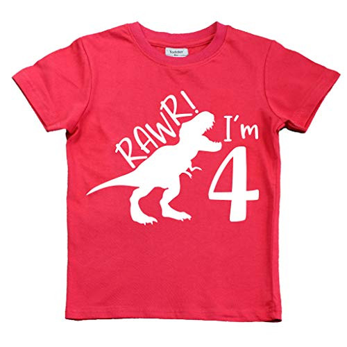 rawr im 4 Year Old boy Shirt Roar 4th Birthday Shirt boy Four Dinosaur Tshirt -Red 4T-