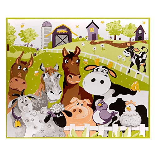 Susybee Barnyard Buddies PlayMat 36in Panel Lime Quilt Fabric