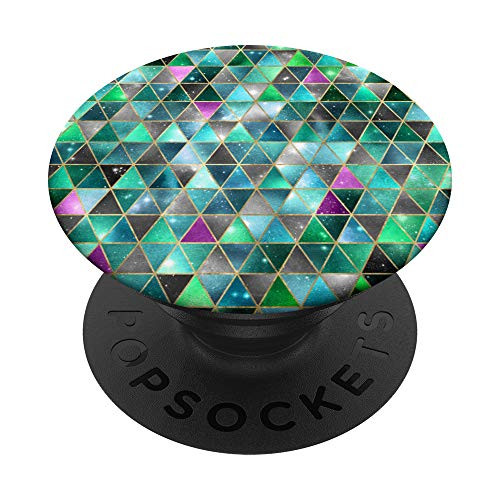 Isometric Galaxy Watercolor Geometric Triangles Green PopSockets PopGrip Swappable Grip for Phones  and  Tablets