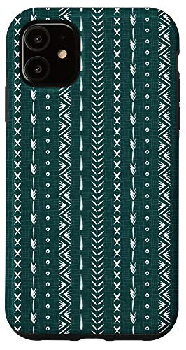 iPhone 11 Boho Mud Cloth Forest Biome Green Aztec Herringbone Pattern Case