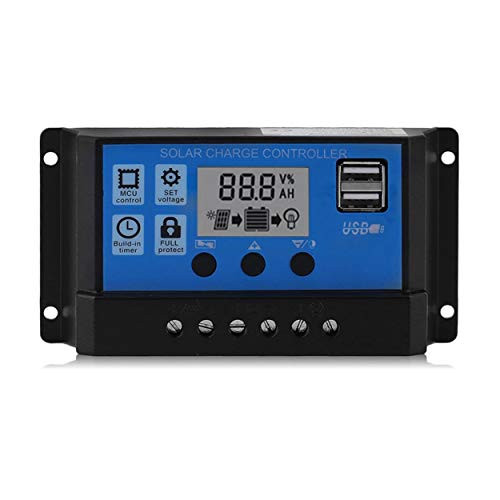 Solar Charge Controller 10A Solar Panel Battery Controller 12V/24V LCD Display Solar Panel Battery Regulator with Dual USB