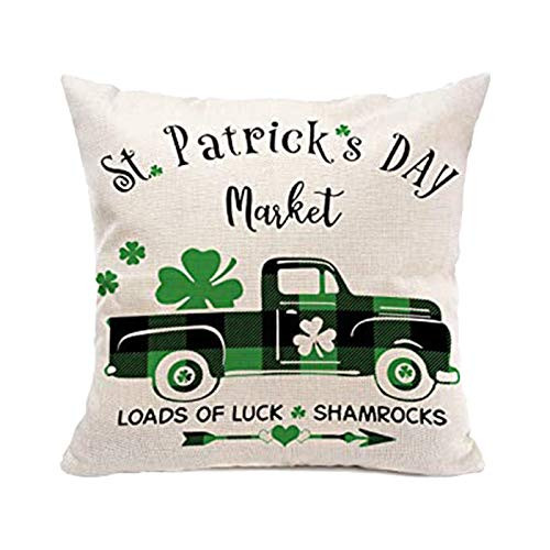 St Patricks Day Pillow Covers 18x18 for St Patricks Day Decorations St. Patricks Pattys Day Green Truck Shamrock Luck Wreath Gnome St Patricks Day Home Decor Throw Pillow CasesA