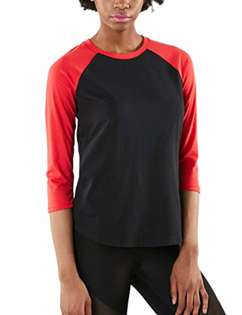 TSLA Womens 3/4 Sleeve Baseball Jersey Shirts Casual Dynamic Cotton T-Shirt Quarter Sleeve Raglan Tops Dyna Cotton 3/4 Sleeve-fts32- - Black  and  Red Medium