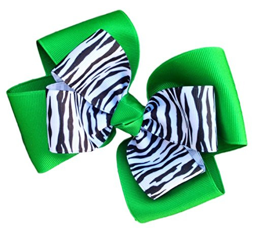 Victory Bows Zebra Double Quad Grosgrain Hair Bow- The Siena Marie Zebra Kelly Green- Made in the USA Pony Tail Band Q900PR Victory Bows Zebra Double Quad Grosgrain Hair Bow- The Siena Marie Zebra Kelly Green- Made in the USA Pony Tail Band Q900PR