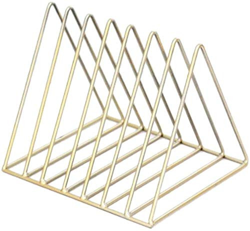 Bookends Triangle Desktop Magazine File Holder Rack Iron Storage Book Sorter Organizer Bookshelf for Office Home Decoration - Gold A