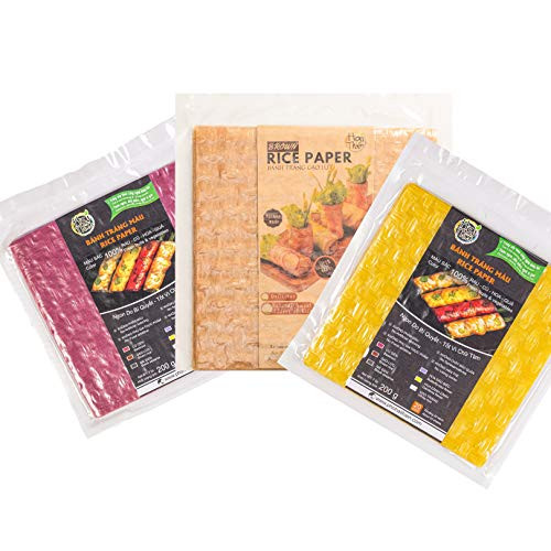 Hai Thien Rice Wrappers - Vietnamese Rice Paper Wrappers - Rice Wrappers for Spring Rolls- Spring Roll Wrappers -3 Pack Brown_Beetroot_Gardenia-