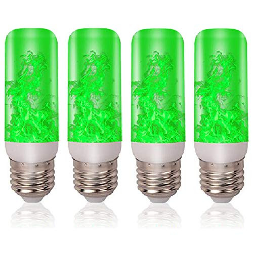 Ksmiley LED Flame Effect Light Bulb 4 Pack 3 Modes Green Flickering Flame Lights Bulbs E26 Base 5W Fire Light Bulbs with Upside Down St. Patricks Day Decorations for Indoor and Outdoor