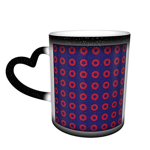 Custom Color Changing Mug Phish Red Donut Circles On Blue Magic Heat Sensitive Mug with Gift Box for Christmas Birthday Office Ceramic Coffee Mug Novelty Idea Gift 12 Oz