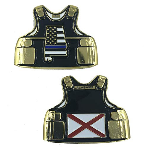 D-002 Alabama Leo Thin Blue Line Police Vest State Flag Challenge Coins