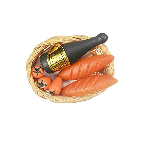 ONWRACE Mini Life Scene Model Dollhouse Toy Mini Wine Bottle Bread Bamboo Basket Display Model DIY Prop Gift DIY Miniature Dollhouse Model