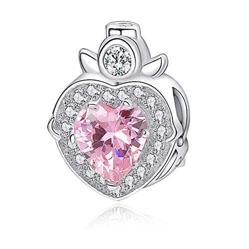 Birthstone Charms 925 Sterling Silver Angel Wings Heart Bead Charms Fit Pandora Charms Bracelet Lucky Charms with Cubic Zirconias Fit Wife Daughter Mom Christmas Birthday Gift