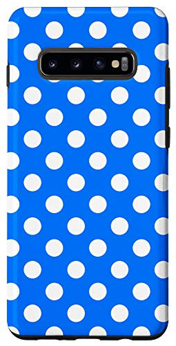 Galaxy S10 Plus Blue White Polka Dot Circle Pattern Gift for Girls Women Case