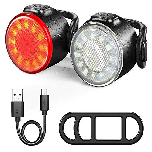THEHOME USB Rechargeable Bike Lights Set Bycycle Safety Warning Light Waterproof Bright LED Bicycle Headlight Taillight Bicycle Rear Tail Light Warning Bike Light Bycycle Accessories
