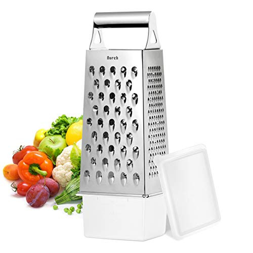 Nurch Box Grater Stainless Steel 4-Sided Grater Cheese Grater with Storage Container Fits for Vegetables Cheese Chocolate Garlic and More