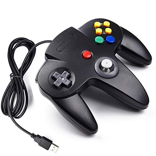 suily USB Controller for N64 Games Classic Wired USB N64 Gamepad Joystick for Windows PC MAC Lunix Raspberry Pi -Black-