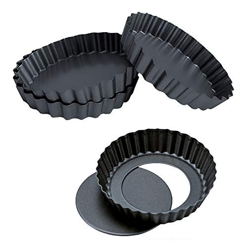 MANO 4pcs 6 Round Tart Pans with Removable Bottom Nonstick Quiche Pan Set Mini Pizza Baking Pan for OvenBlack