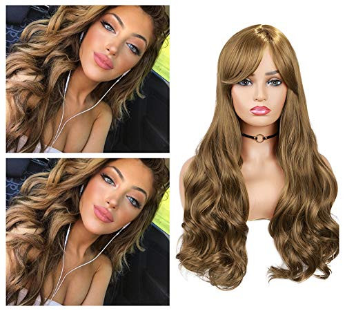 Lady Hanne Brown Wigs With Bangs Pastel Wavy Curly Wave Hair Wig Long Wavy Heat Resistant Fiber Wigs Daily Cosplay Party Wig for Women Lady Hanne Brown Wigs With Bangs Pastel Wavy Curly Wave Hair Wig Long Wavy Heat Resistant Fiber Wigs Daily Cosplay Party Wig for Women