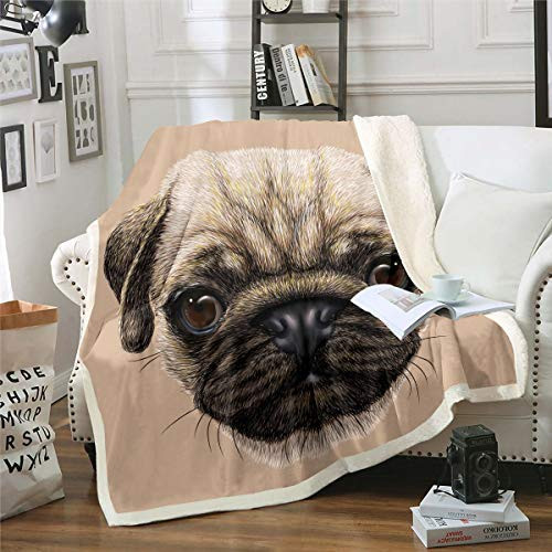 Feelyou Pug Dog Sherpa Blanket 3D Animal Pattern Fleece Throw Blanket for Kids Boys Girls Cute Dog Printed Plush Blanket Hypoallergenic Fuzzy Blanket for Sofa Bed Couch Baby 30x40 InchBrown