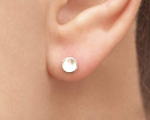 Sterling Silver Stud Earrings 6mm Round White Studs Circle Stud Earrings Silver White Stone Earrings