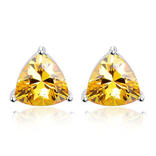 BONLAVIE 925 Sterling Silver Triangle Shaped Created Yellow Citrine Gemstone Birthstone Stud Earrings for Women BONLAVIE 925 Sterling Silver Triangle Shaped Created Yellow Citrine Gemstone Birthstone Stud Earrings for Women