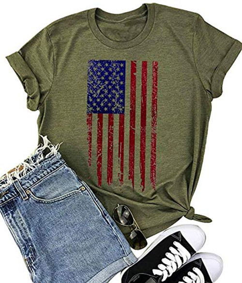 American Flag Shirt Women Stripes and Stars USA Patriotic T Shirts July 4th Short Sleeve Graphic Tee Tops -Red-Green S- American Flag Shirt Women Stripes and Stars USA Patriotic T Shirts July 4th Short Sleeve Graphic Tee Tops -Red-Green S-