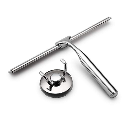 QIULING Shower Squeegee Stainless Steel Squeegee with Suction Cup Hooks Holder Glass Squeegee Window Squeegee All-Purpose Squeegee for Bathroom/Kitchen/Car Glass/Mirror/Restaurant-10 Inches-