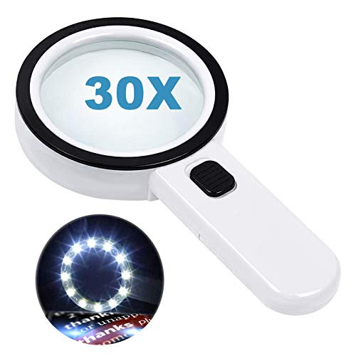 Magnifying Glass with 12 LED Lights 30X Double Glass Lens Handheld Illuminated Magnifier Reading Magnifying Glass with for Seniors Read Coins Stamps Map Inspection Macular Degeneration Magnifying Glass with 12 LED Lights 30X Double Glass Lens Handheld Illuminated Magnifier Reading Magnifying Glass with for Seniors Read Coins Stamps Map Inspection Macular Degeneration