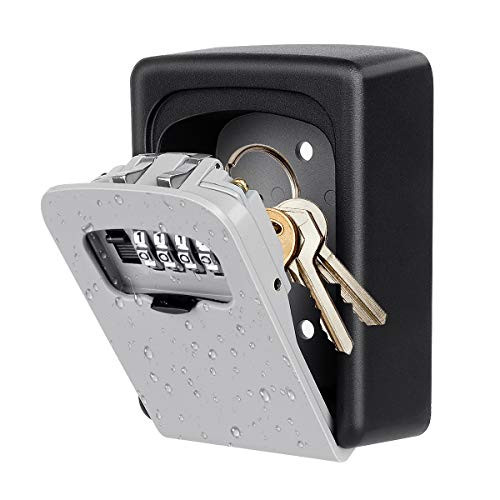 Key Lock Box Wall Mounted 4 Digit Combination Lock Box for House Key Weatherproof Safe Security Key Storage Lock Box for Outside Realtors Garage Spare Keys -Grey-